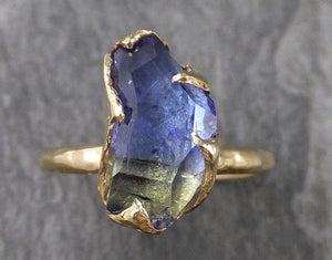 Partially faceted Tanzanite Crystal Solitaire 18k recycled yellow Gold Ring Rough Gemstone Tanzanite stacking cocktail statement byAngeline 1035 - by Angeline