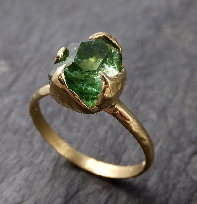 Partially faceted Solitaire Green Tourmaline 18k Gold Engagement Ring One Of a Kind Gemstone Ring byAngeline 1036 - by Angeline