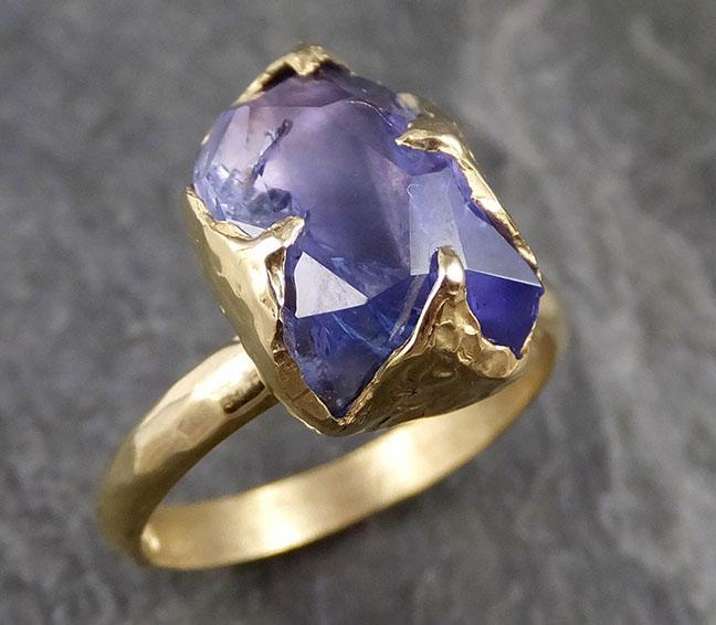 Partially faceted Tanzanite Crystal Solitaire 18k recycled yellow Gold Ring Gemstone Tanzanite stacking statement byAngeline 1037 - by Angeline