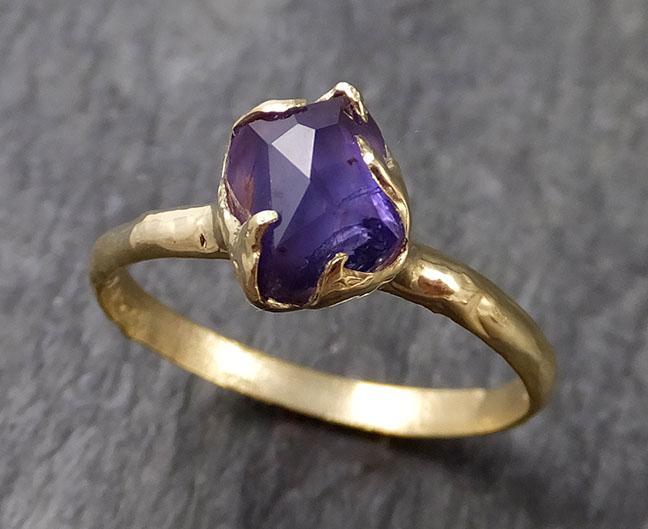 Partially faceted Tanzanite Crystal Solitaire 18k recycled yellow Gold Ring Gemstone Tanzanite stacking cocktail statement byAngeline 1039 - by Angeline