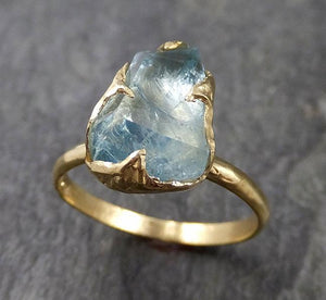 Partially faceted Aquamarine Solitaire Ring 18k gold Custom One Of a Kind Gemstone Ring Bespoke byAngeline 1040 - by Angeline