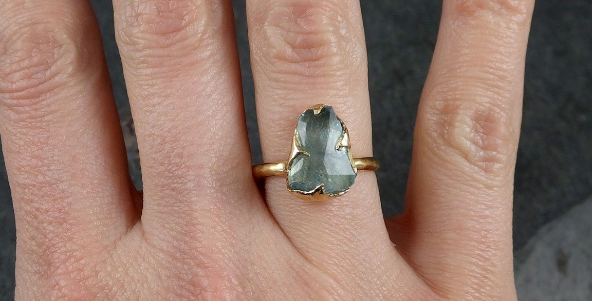 Partially faceted Aquamarine Solitaire Ring 18k gold Custom One Of a Kind Gemstone Ring Bespoke byAngeline 1040 - by Angeline