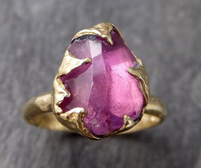 Partially Faceted Sapphire 18k Yellow Gold Engagement Ring Wedding Ring Custom One Of a Kind Gemstone Ring Solitaire 1042 - by Angeline