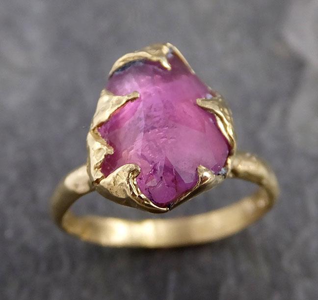 Partially Faceted Sapphire 18k Yellow Gold Engagement Ring Wedding Ring Custom One Of a Kind Gemstone Ring Solitaire 1042 - by Angeline