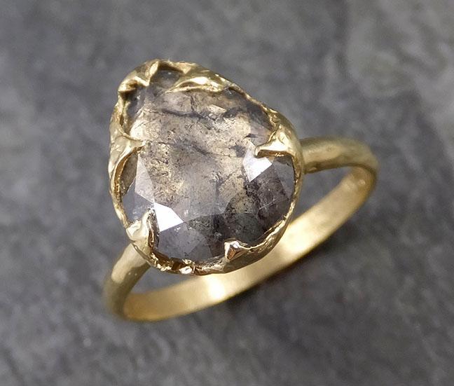 Fancy cut salt and pepper Diamond Solitaire Engagement 18k yellow Gold Wedding Ring Diamond Ring byAngeline 1044 - by Angeline