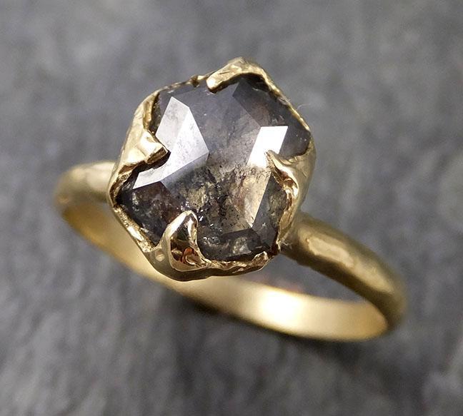 Fancy cut salt and pepper Diamond Solitaire Engagement 18k yellow Gold Wedding Ring Diamond Ring byAngeline 1045 - by Angeline