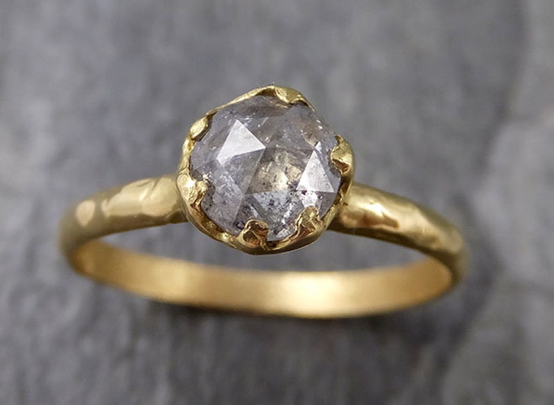fancy cut salt and pepper diamond solitaire engagement 18k yellow gold wedding ring byangeline 1257 Alternative Engagement