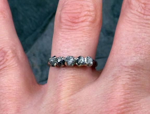 Multi Diamond White Gold Engagment Ring Wedding Band One Of a Kind Diamond Ring Rough Diamond Ring - by Angeline