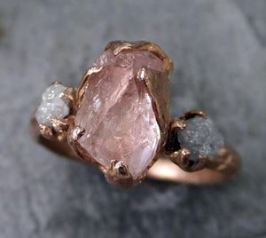 Raw Morganite Diamond Rose Gold Engagement Ring Wedding Ring Custom One Of a Kind Gemstone Ring Bespoke Three stone Ring byAngeline - by Angeline