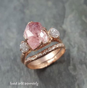 Partially Faceted Pink Topaz Diamond 14k rose Gold Ring One Of a Kind Gemstone Ring Recycled gold byAngeline Multi stone 1058 - by Angeline