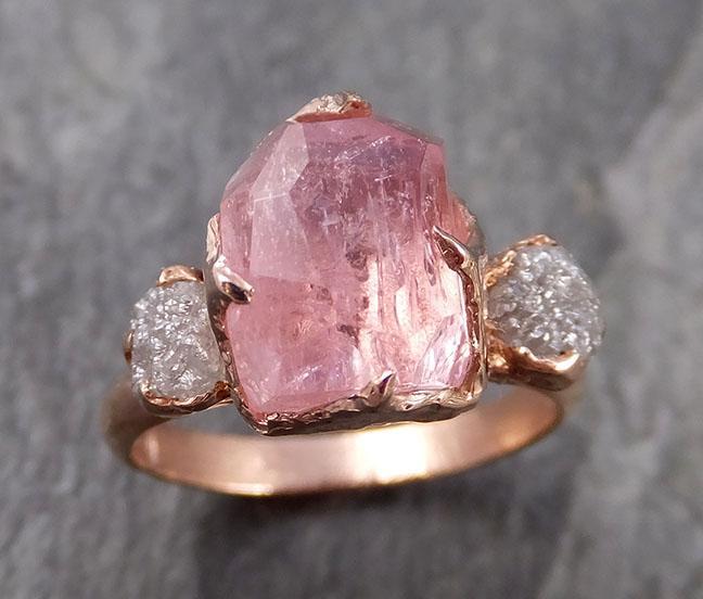 Partially Faceted Pink Topaz Diamond 14k rose Gold Ring One Of a Kind Gemstone Ring Recycled gold byAngeline Multi stone 1058 - by Angeline