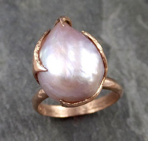 Fresh water pearl 14k Rose gold solitaire Cocktail Ring Statement Ring byAngeline 1059 - by Angeline
