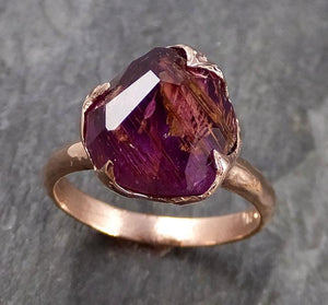 Partially Faceted Sapphire 14k rose Gold Engagement Ring Wedding Ring Custom One Of a Kind Gemstone Ring Solitaire 1060 - by Angeline