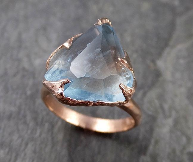 Partially faceted Aquamarine Solitaire Ring 14k Rose gold Custom One Of a Kind Gemstone Ring Bespoke byAngeline 1061 - by Angeline