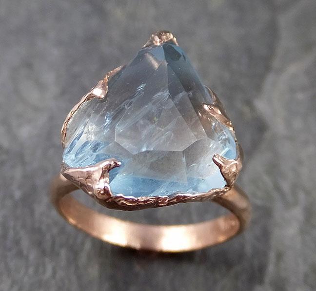 Partially faceted Aquamarine Solitaire Ring 14k Rose gold Custom One Of a Kind Gemstone Ring Bespoke byAngeline 1061 - by Angeline