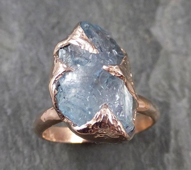 Raw uncut Aquamarine Solitaire Ring Custom One Of a Kind Gemstone Ring Bespoke byAngeline 1062 - by Angeline