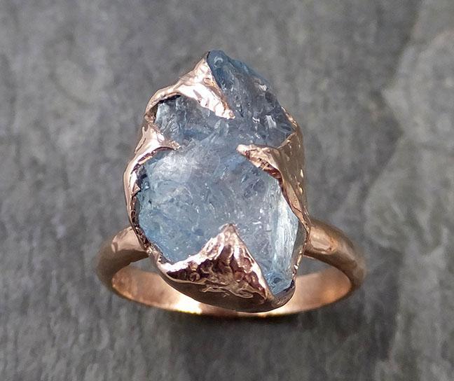 Raw uncut Aquamarine Solitaire Ring Custom One Of a Kind Gemstone Ring Bespoke byAngeline 1062 - by Angeline