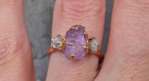 Raw Spinel Diamond Rose Gold Multi stone Engagement Ring Wedding Ring Custom One Of a Kind Pink Lavender Gemstone Ring Three stone Ring 0038 - by Angeline