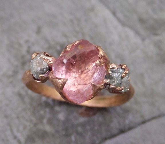 Pink Topaz Rough raw rough pink topaz diamond 14k gold engagement ring wedding ring one ...