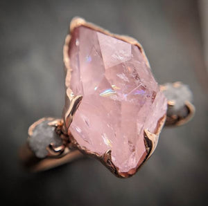 partially faceted morganite diamond 14k rose gold engagement ring multi stone wedding ring custom one of a kind gemstone ring bespoke pink conflict free by angeline 2351 Alternative Engagement