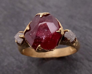 Partially Faceted Ruby Sapphire Multi stone 18k yellow Gold Engagement Ring Wedding Ring Custom One Of a Kind Gemstone Ring 1870 - by Angeline
