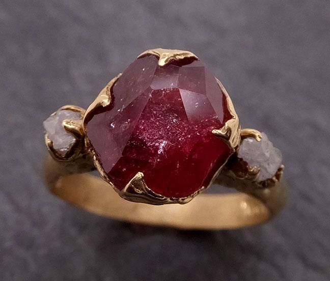 Partially Faceted Ruby Sapphire Multi stone 18k yellow Gold Engagement Ring Wedding Ring Custom One Of a Kind Gemstone Ring 1870 - by Angeline