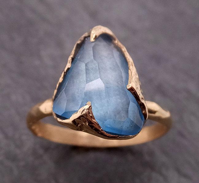 partially faceted blue topaz 14k yellow gold engagement solitaire ring wedding ring one of a kind gemstone ring 1874 Alternative Engagement