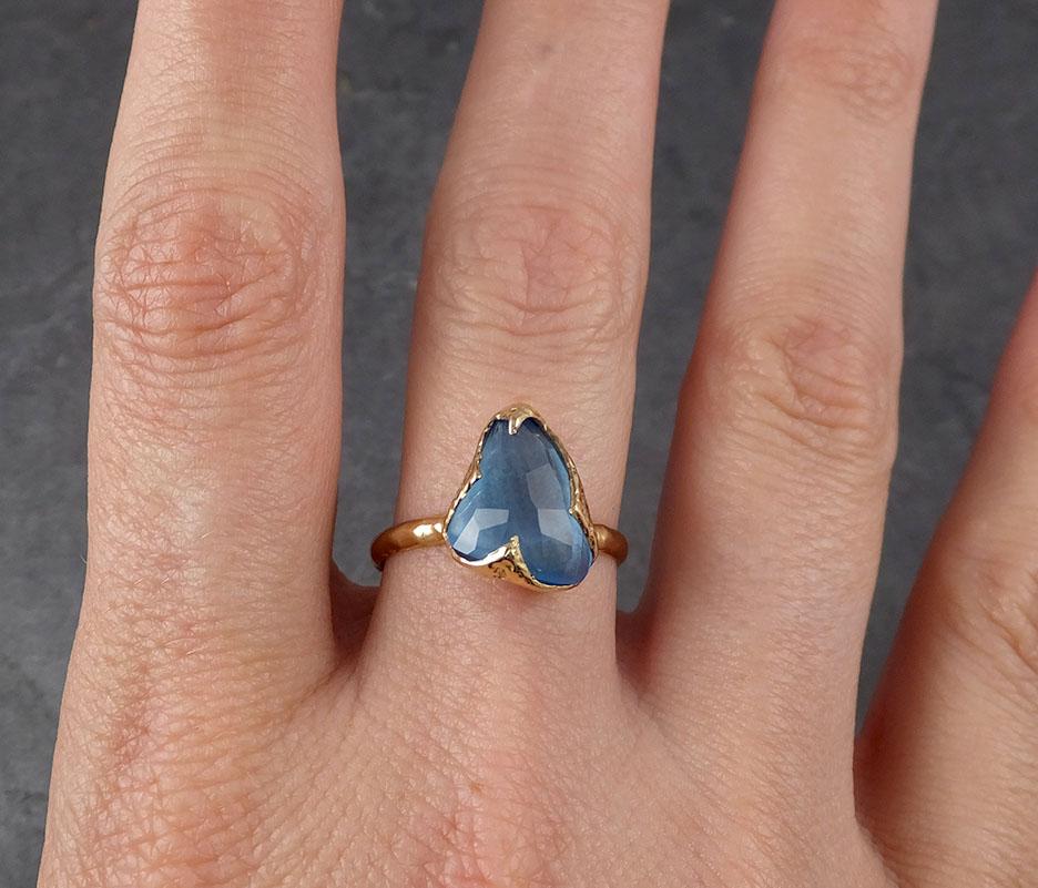 partially faceted blue topaz 14k yellow gold engagement solitaire ring wedding ring one of a kind gemstone ring 1874 Alternative Engagement