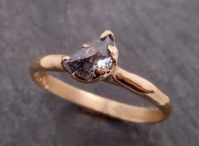 Fancy cut salt and pepper Half moon Diamond Engagement 14k Yellow Gold Solitaire Wedding Ring byAngeline 1876