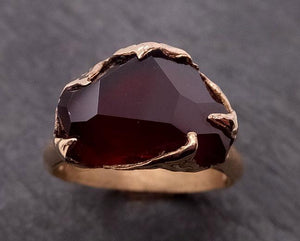 Partially faceted Natural red Garnet Gemstone solitaire ring Recycled 14k Gold One of a kind Gemstone ring 1869