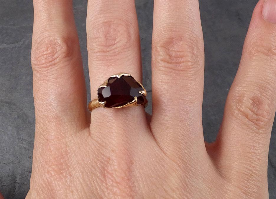 Partially faceted Natural red Garnet Gemstone solitaire ring Recycled 14k Gold One of a kind Gemstone ring 1869