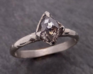 Fancy cut salt and pepper Diamond Solitaire Engagement 14k White Gold Wedding Ring byAngeline 1867