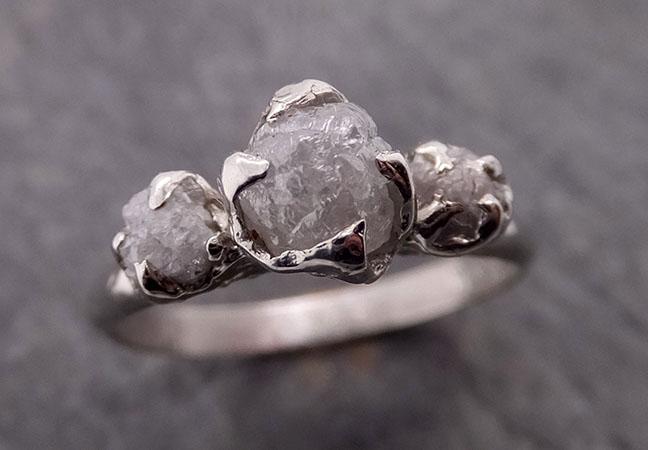 raw rough diamond engagement stacking ring multi stone wedding anniversary white gold 14k rustic byangeline 1884 Alternative Engagement