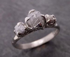 raw rough diamond engagement stacking ring multi stone wedding anniversary white gold 14k rustic byangeline 1884 Alternative Engagement