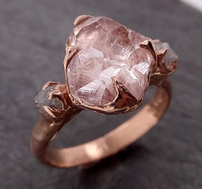Partially Faceted Morganite Diamond 14k Rose Gold Engagement Ring Multi stone Wedding Ring Custom One Of a Kind Gemstone Ring Bespoke Pink Conflict Free by Angeline 1890