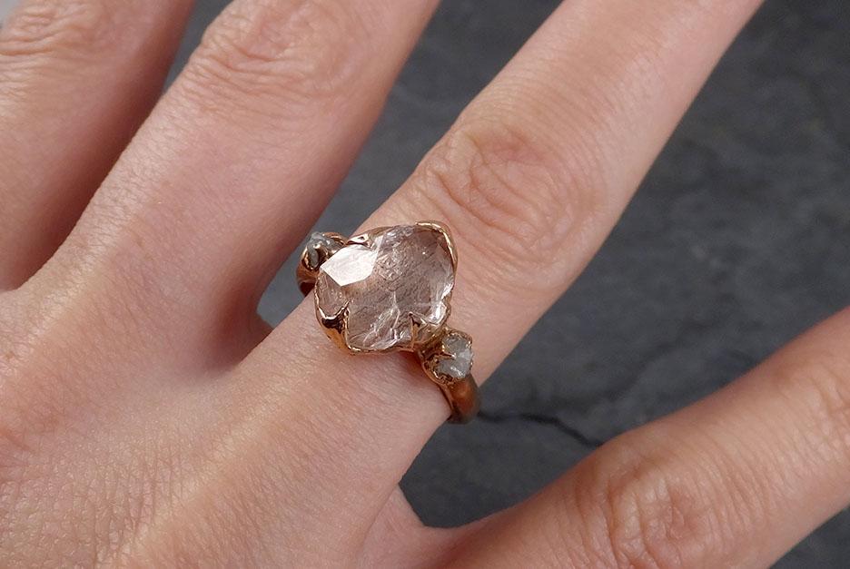 Partially Faceted Morganite Diamond 14k Rose Gold Engagement Ring Multi stone Wedding Ring Custom One Of a Kind Gemstone Ring Bespoke Pink Conflict Free by Angeline 1890