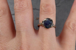 Montana Sapphire Partially Faceted Multi stone Rough Diamond 14k White Gold Engagement Ring Wedding Ring Custom Gemstone Ring 1888