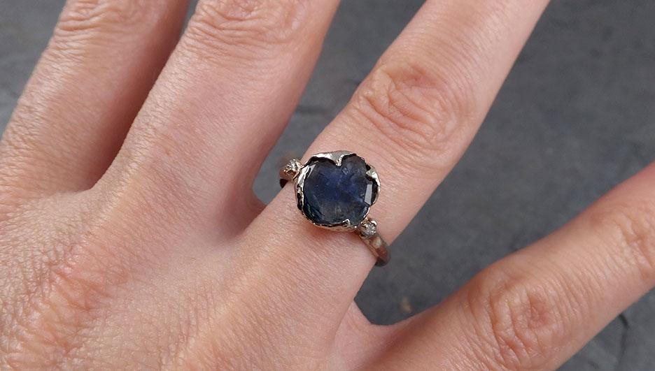 Montana Sapphire Partially Faceted Multi stone Rough Diamond 14k White Gold Engagement Ring Wedding Ring Custom Gemstone Ring 1888
