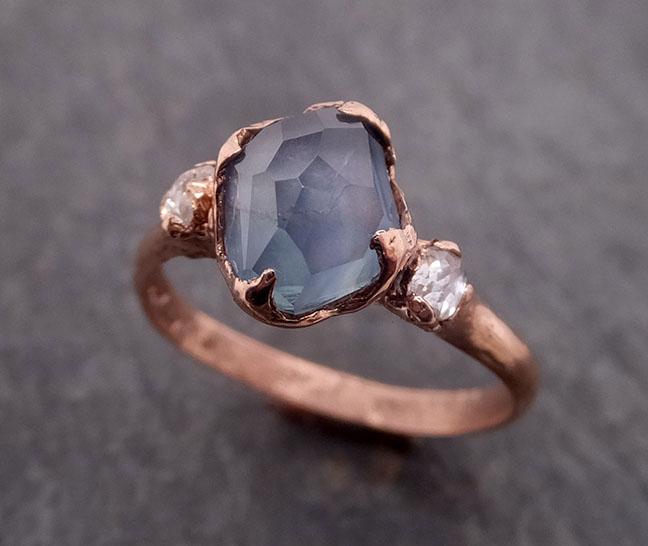 partially faceted blue montana sapphire and fancy diamonds 14k rose gold engagement wedding ring custom gemstone ring multi stone ring 1896 Alternative Engagement