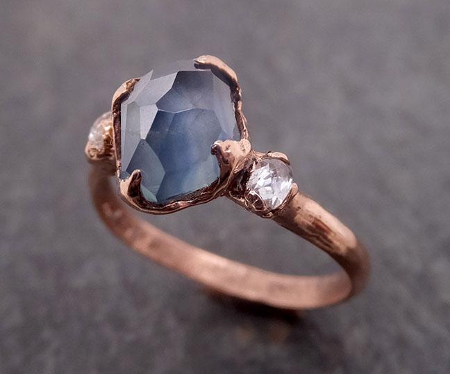 partially faceted blue montana sapphire and fancy diamonds 14k rose gold engagement wedding ring custom gemstone ring multi stone ring 1896 Alternative Engagement