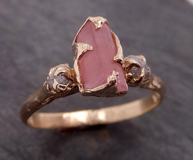raw pink tourmaline diamond 14k rose gold multi stone engagement ring wedding ring one of a kind gemstone ring bespoke three stone ring 1898 Alternative Engagement