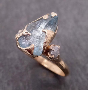 raw uncut aquamarine diamond yellow gold engagement ring multi stone wedding 14k ring custom gemstone bespoke three stone ring byangeline 1904 Alternative Engagement