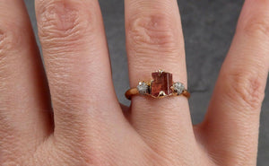 raw pink tourmaline + diamond 14k yellow gold multi stone engagement ring wedding ring one of a kind gemstone ring bespoke three stone ring 1905 Alternative Engagement