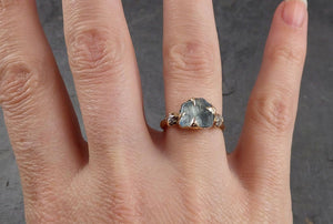 Raw Uncut Aquamarine Diamond yellow Gold Engagement Ring Multi stone Wedding 14k Ring Custom Gemstone Bespoke Three stone Ring byAngeline 1903