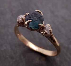 montana sapphire rough diamond yellow 14k gold engagement ring wedding ring custom one of a kind gemstone multi stone ring 1909 Alternative Engagement