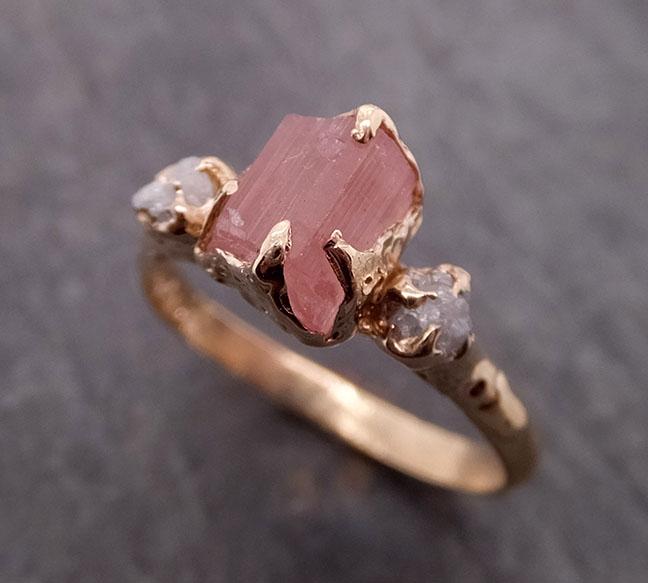 raw pink tourmaline + diamond 14k yellow gold multi stone engagement ring wedding ring one of a kind gemstone ring bespoke three stone ring 1906 Alternative Engagement