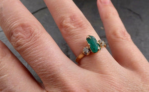three raw stone diamond emerald engagement ring 14k gold multi stone wedding ring uncut gemstone stacking ring rough diamond ring byangeline 1907 Alternative Engagement