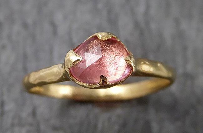 Fancy cut pink Tourmaline Ring Gemstone Solitaire recycled yellow gold 18k statement cocktail statement 1518 - by Angeline