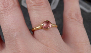 Fancy cut pink Tourmaline Ring Gemstone Solitaire recycled yellow gold 18k statement cocktail statement 1518 - by Angeline