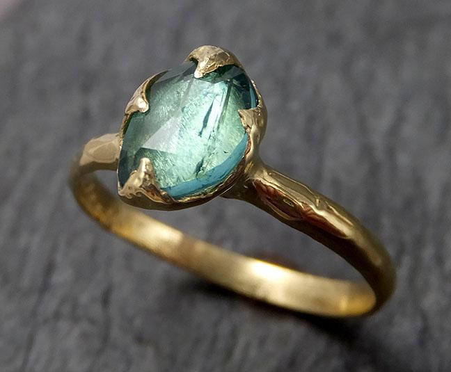 Fancy cut Green Tourmaline Yellow Gold Ring Gemstone Solitaire recycled 18k statement cocktail statement 1520 - by Angeline